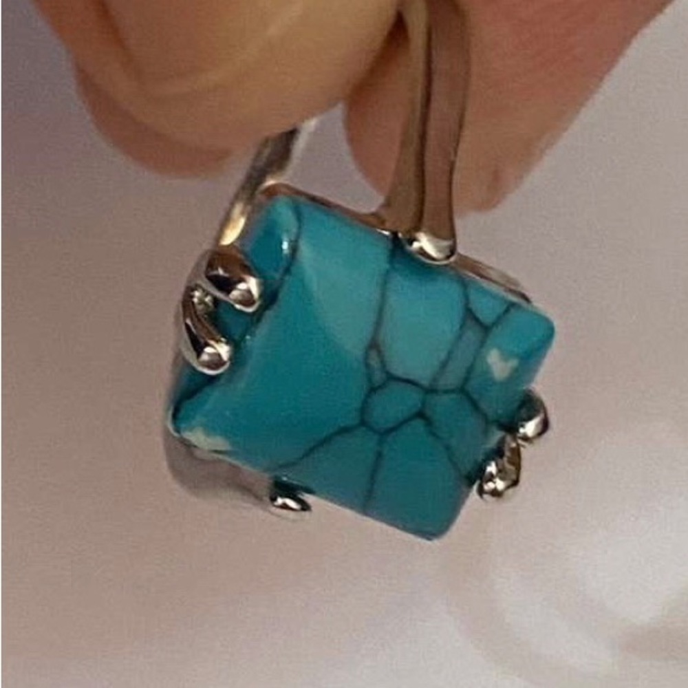 Turquoise Statement Ring Silver-Tone - image 6